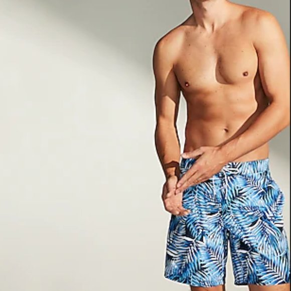 😊 EXPRESS MEN BLUE PALM TREE BORAD SHORT  L NWT - Picture 4 of 9